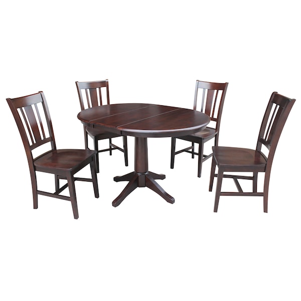 International Concepts Round 36 in Round Extension Dining Table with 4 San Remo Chairs, Rich Mocha, 36 in W, 48 in L, Wood K15-36RXT-27B-C10-4 - main